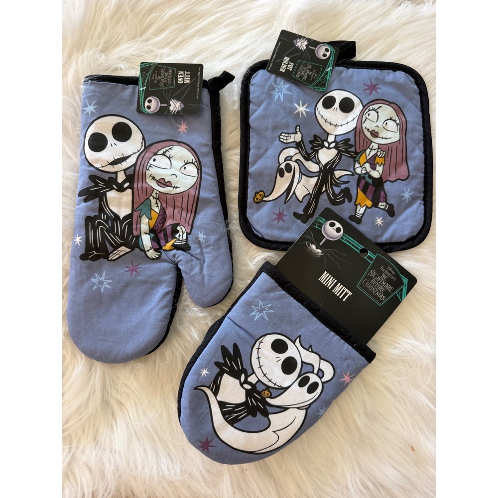Disney Nightmare Before Christmas Jack Sally Zero Oven Mitt Pot Holder 3pc Set